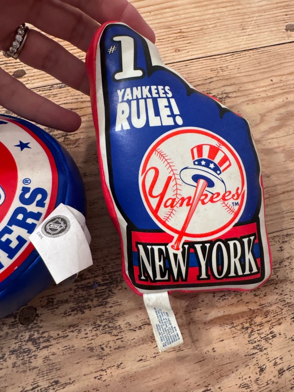New York Yankees #1 Foam Finger Plush New York Rangers Hockey Puck Plush vintage